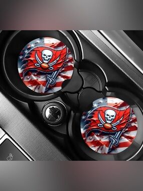 Bucs American Flag Car Coasters Absorbent Set of (2)